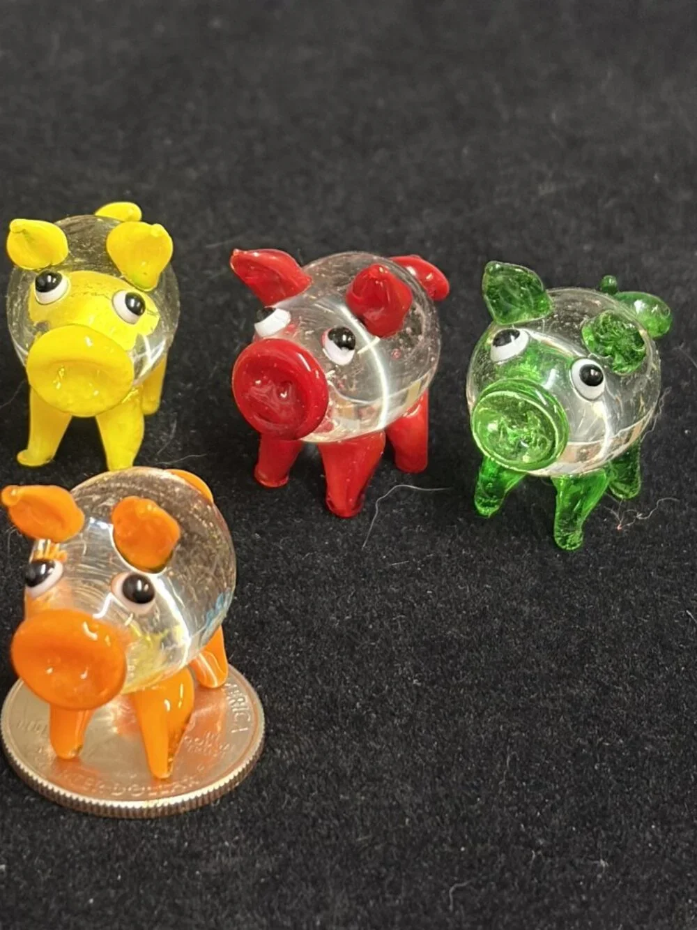 Set of 6 Handmade Mini Glass Blown Pig Figurines